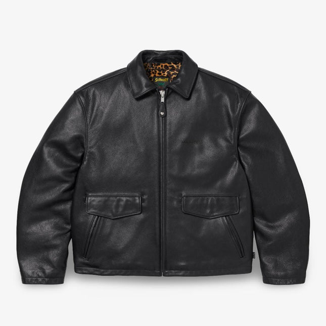 Supreme x Schott Leather Racer Jacket Black (FW24) - SOLE SERIOUSS (1)