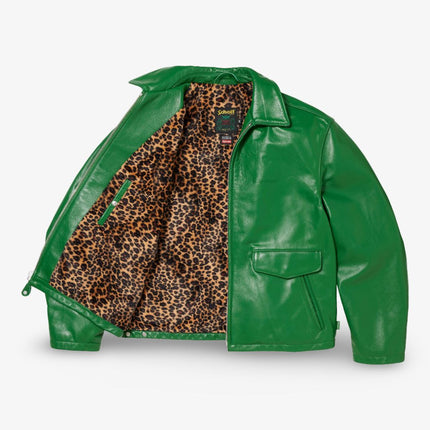 Supreme x Schott Leather Racer Jacket Green (FW24) - SOLE SERIOUSS (2)