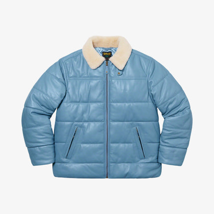 Supreme x Schotts Shearling Collar Leather Puffy Jacket Light Blue FW21 - SOLE SERIOUSS (1)