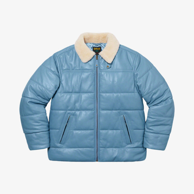 Supreme x Schotts Shearling Collar Leather Puffy Jacket Light Blue (FW21) - SOLE SERIOUSS (1)