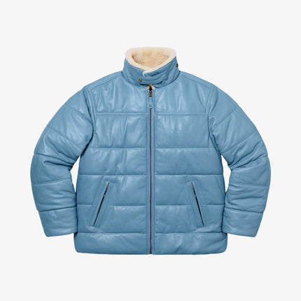 Supreme x Schotts Shearling Collar Leather Puffy Jacket Light Blue FW21 - SOLE SERIOUSS (2)