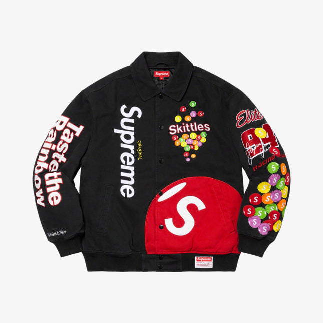 Supreme x Skittles x Mitchell & Ness Varsity Jacket Black (FW21) - SOLE SERIOUSS (1)