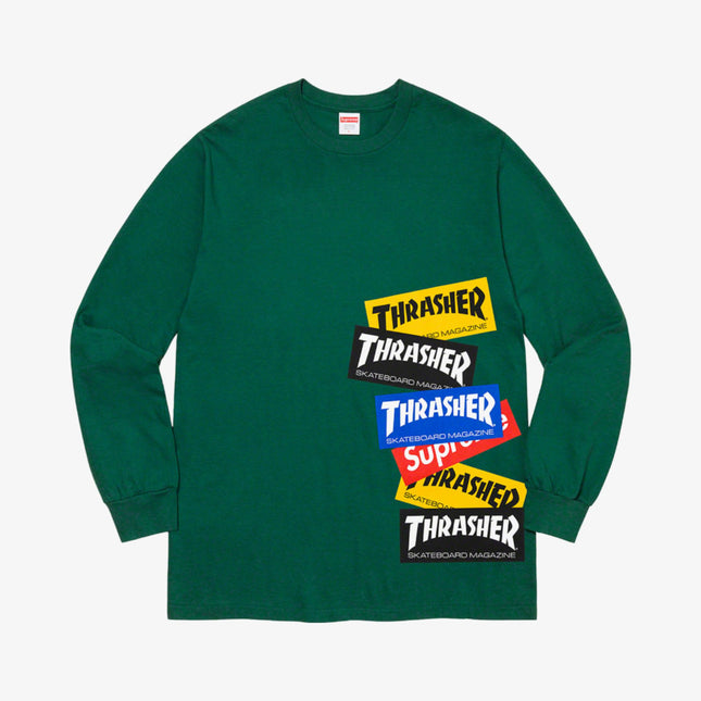 Supreme x Thrasher L/S Long Sleeve Tee 'Multi Logo' Dark Green (FW21) | SOLE SERIOUSS [1]