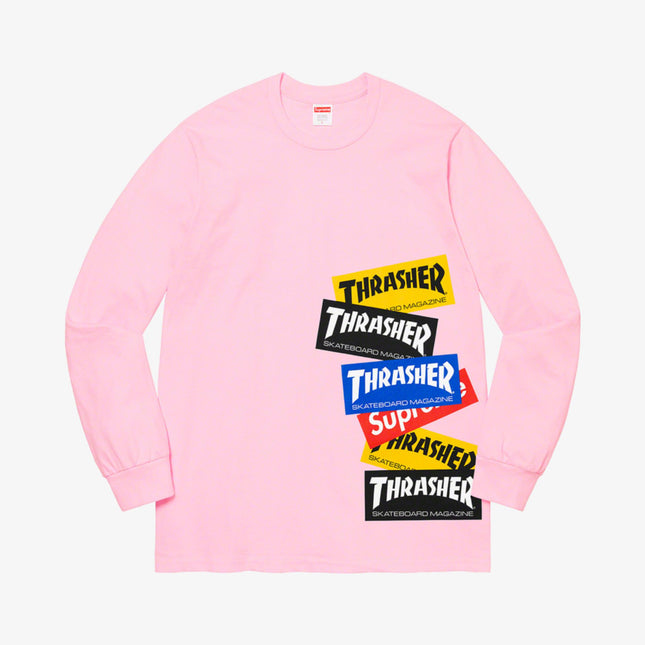 Supreme x Thrasher L/S Long Sleeve Tee 'Multi Logo' Light Pink (FW21) | SOLE SERIOUSS [1]