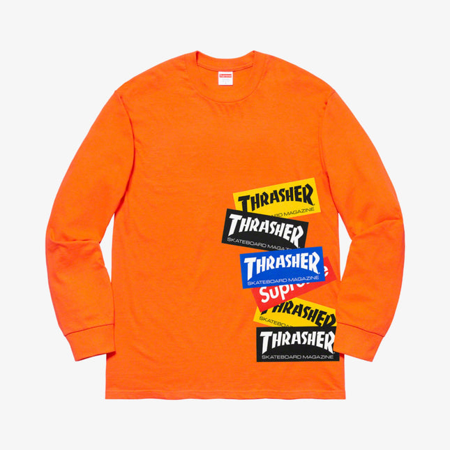 Supreme x Thrasher L/S Long Sleeve Tee 'Multi Logo' Orange (FW21) | SOLE SERIOUSS [1]
