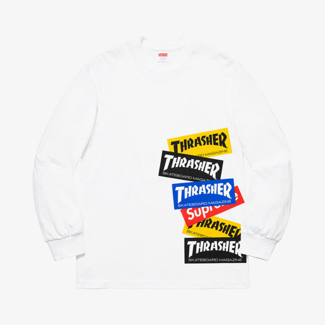 Supreme x Thrasher L/S Long Sleeve Tee 'Multi Logo' White (FW21) | SOLE SERIOUSS [1]