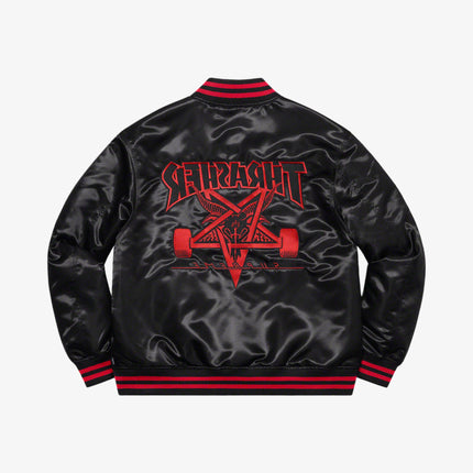 Supreme x Thrasher Satin Varsity Jacket Black (FW21) - SOLE SERIOUSS (1)