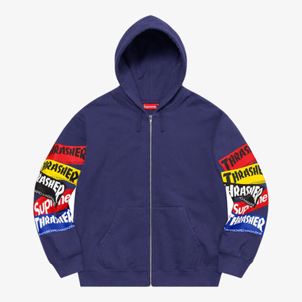 Supreme x Thrasher Zip Up Hooded Sweatshirt 'Multi Logo' Washed Navy (FW21) - SOLE SERIOUSS (1)