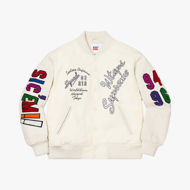 Supreme x WTAPS Varsity Jacket White (FW21) - SOLE SERIOUSS (1)