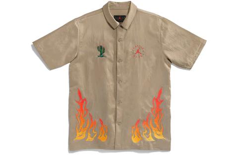 Travis Scott x Air Jordan Button Down Shirt 'Cactus Jack Flame' Khaki SS21 - SOLE SERIOUSS (1)