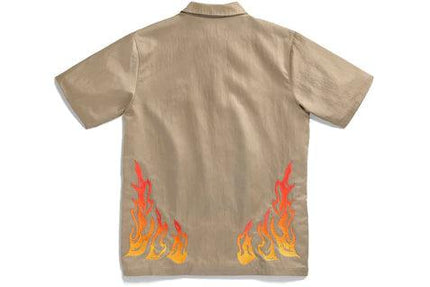 Travis Scott x Air Jordan Button Down Shirt 'Cactus Jack Flame' Khaki SS21 - SOLE SERIOUSS (2)