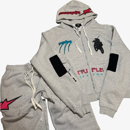 Triple Sevens 'Moto Vice' Zip-Up Hoodie Grey | SOLE SERIOUSS [3]