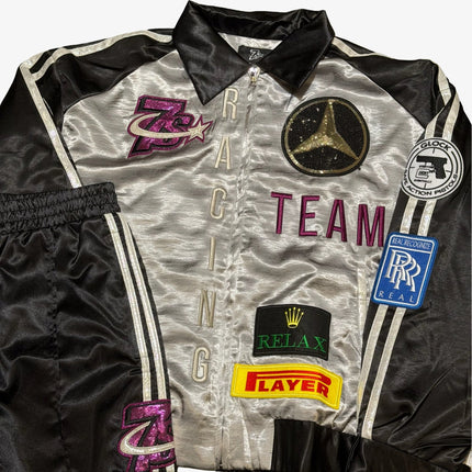 Triple Sevens 'Racing Team' Satin Boxy Varsity Jacket Black / Silver | SOLE SERIOUSS [2]