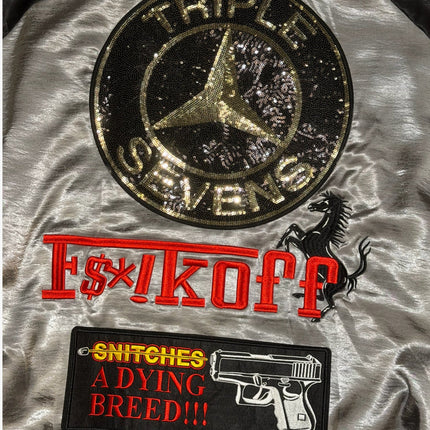 Triple Sevens 'Racing Team' Satin Boxy Varsity Jacket Black / Silver | SOLE SERIOUSS [3]