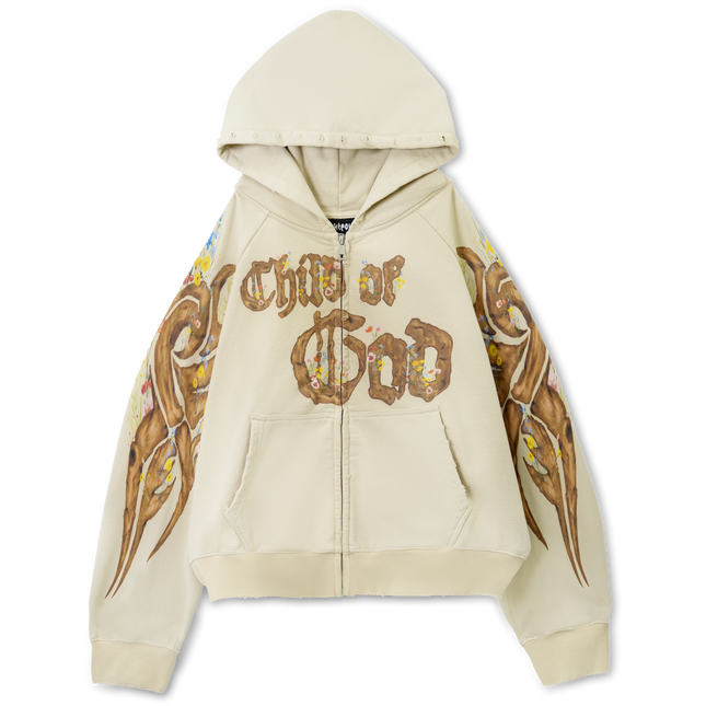 We Are Righteous 'Child of God' Zip Up Hoodie Apricot | SOLE SERIOUSS [1]