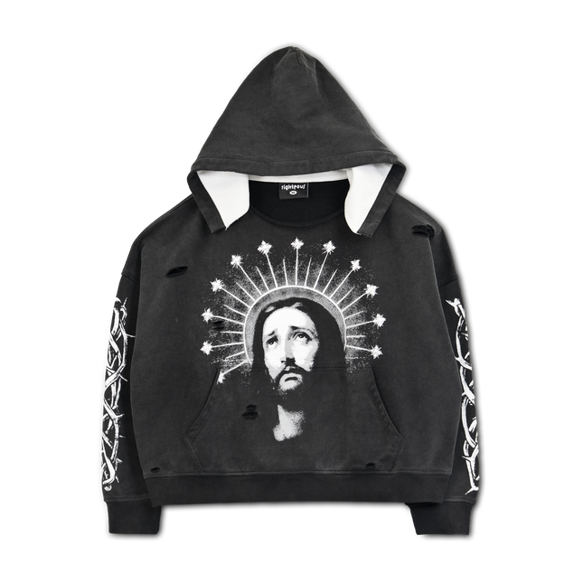 We Are Righteous 'Crown of Light' Distressed Pullover Hoodie | SOLE SERIOUSS [1]