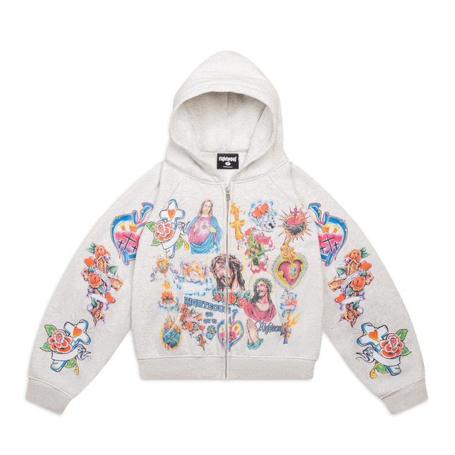 We Are Righteous 'Risen King' Cropped Zip Up Hoodie Grey | SOLE SERIOUSS [1]