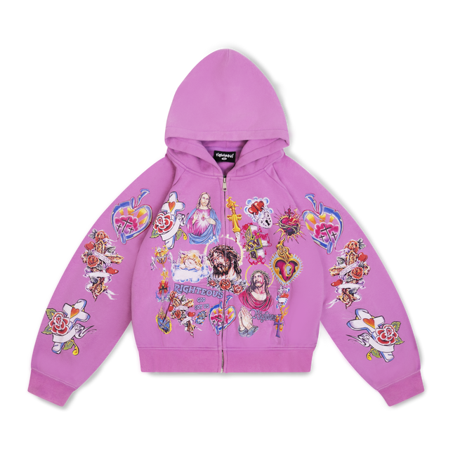 We Are Righteous 'Risen King' Cropped Zip Up Hoodie Purple | SOLE SERIOUSS [1]