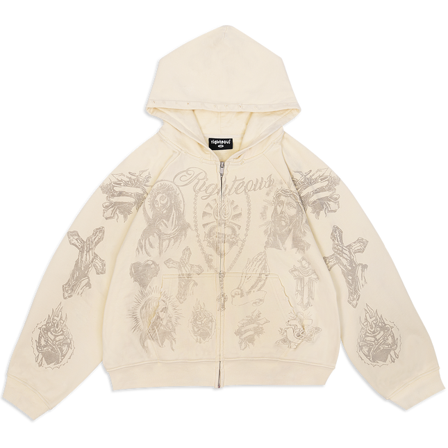 We Are Righteous 'Tatted Believer' Zip Up Hoodie Cream | SOLE SERIOUSS [1]