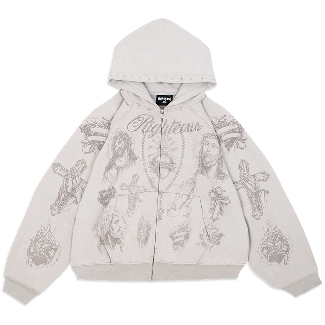 We Are Righteous 'Tatted Believer' Zip Up Hoodie Grey | SOLE SERIOUSS [1]