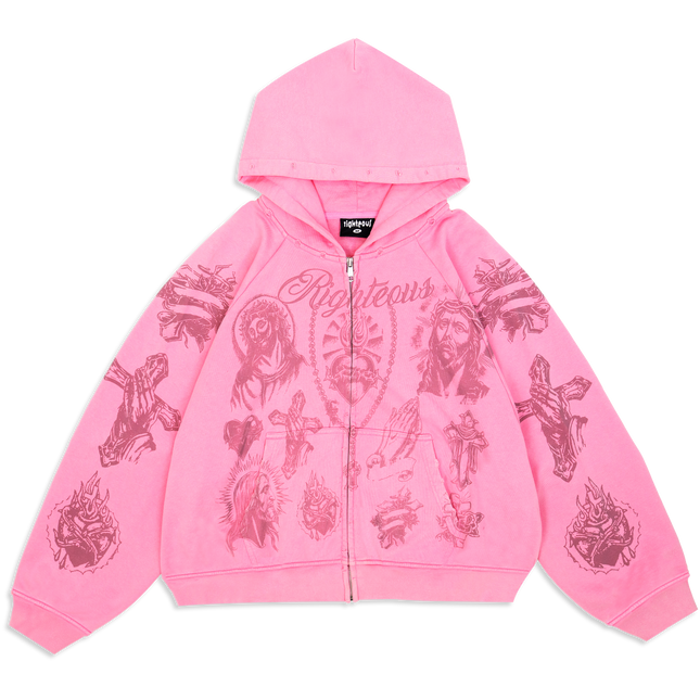We Are Righteous 'Tatted Believer' Zip Up Hoodie Pink | SOLE SERIOUSS [1]