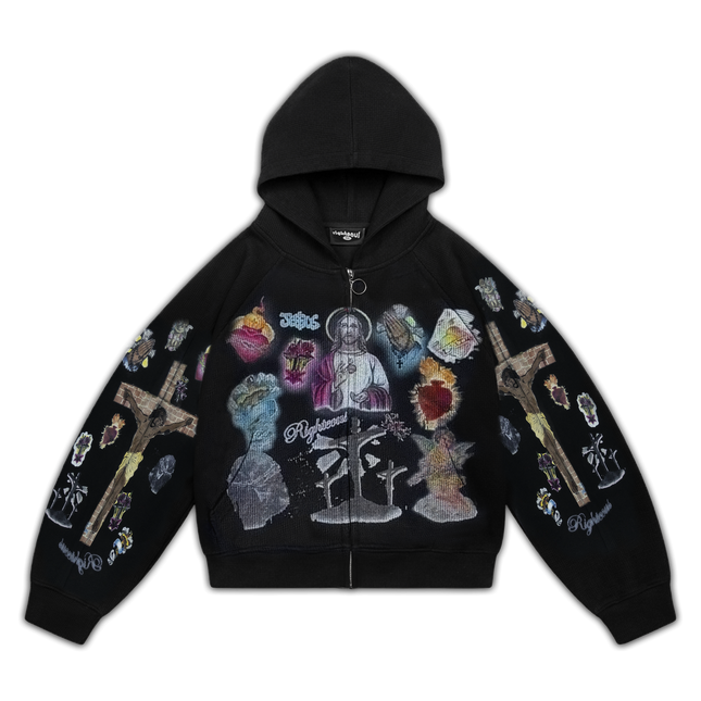 We Are Righteous 'Ultimate Sacrifice' Thermal Zip Up Hoodie Black | SOLE SERIOUSS [1]