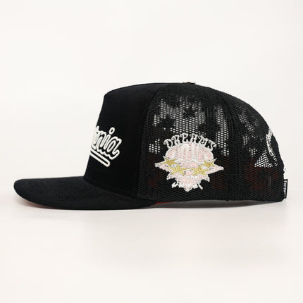 dvniel.luu 'OG CA: Dreams on the West' Trucker Snapback Hat Black Corduroy / Mesh | SOLE SERIOUSS [3]