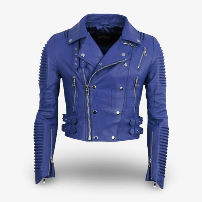 (Women's) Godspeed Moto Leather Jacket Royal Blue - SOLE SERIOUSS (1)